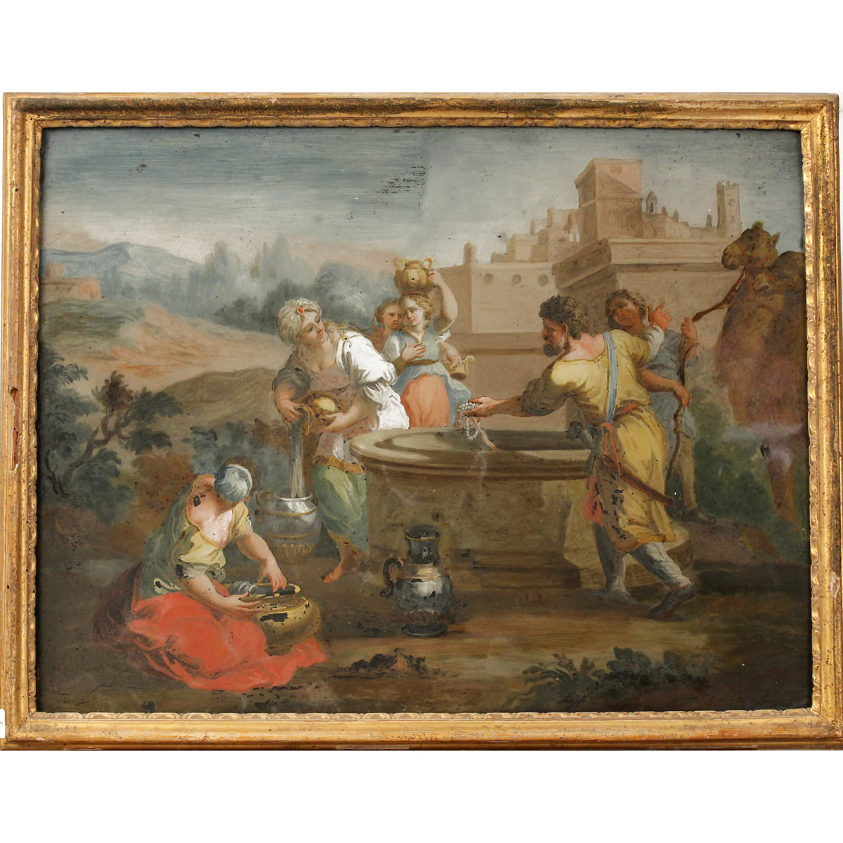 Scuola napoletana del secolo XVIII "Giacobbe e Rachele al pozzo" - 18th century Neapolitan school "Jacob and Rachel at the well"