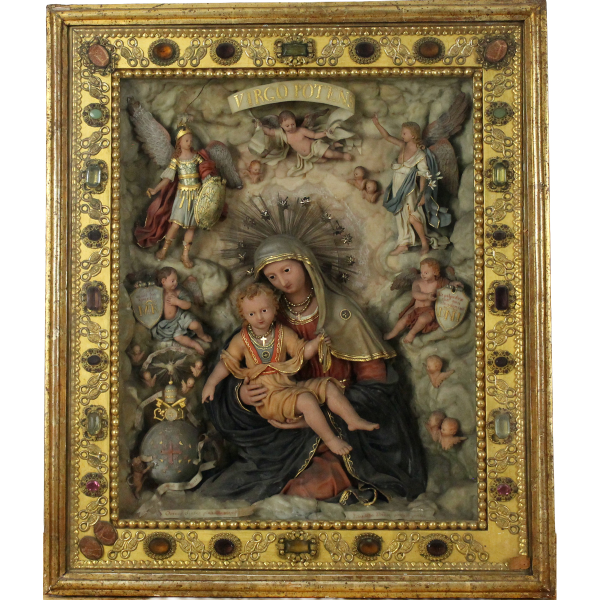 Artista siciliano della fine del secolo XVIII "Madonna con Bambino contornati da putti e arcangeli"