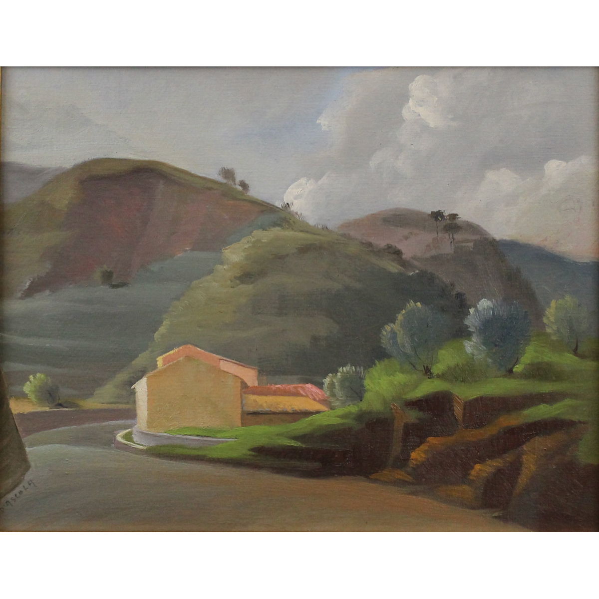 Francesco D'Ascola (1913/1977) "Paesaggio di campagna con casolare"
