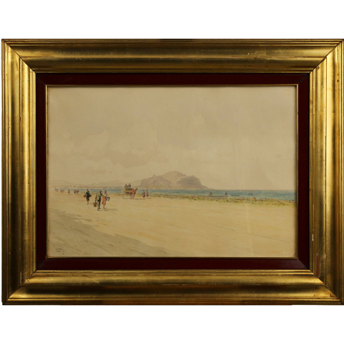 Aurelio Catti (1895/1966) "Veduta di Monte Pellegrino con figure"