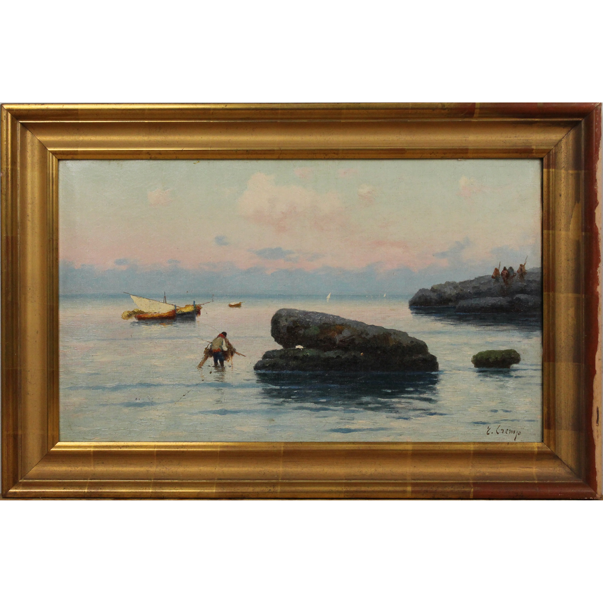 Erminio Cremp (1860/1936) "Marina con pescatore"