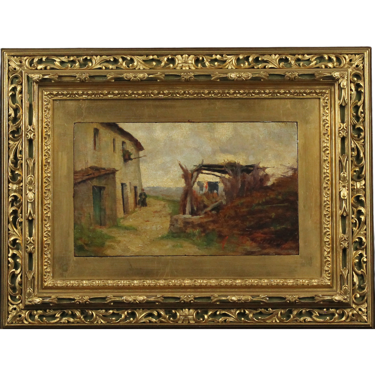 Adolfo Tommasi (1851/1933) "Paesaggio con casolari"