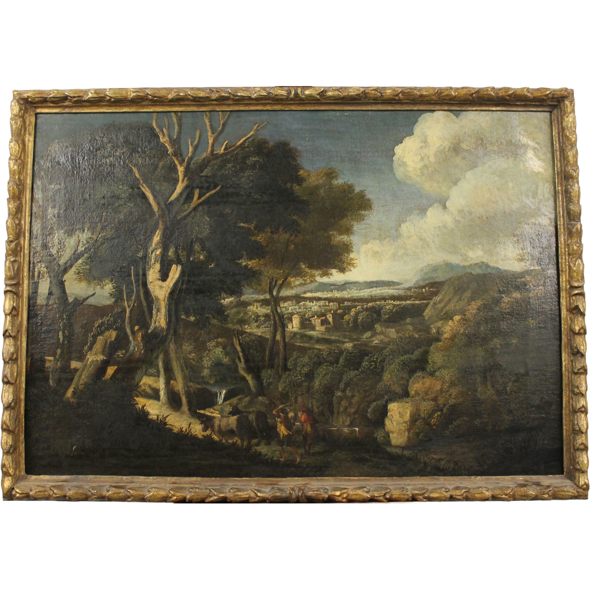 Scuola italiana del secolo XVIII "Paesaggio con figure e casolari in lontananza"