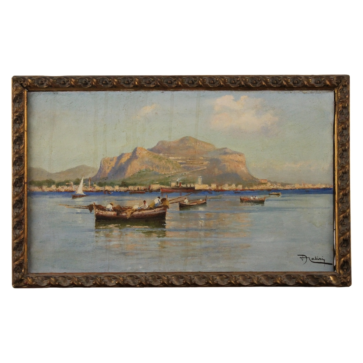 Antonio Caliri (XIX/XX)"Veduta di Palermo con barche di pescatori"