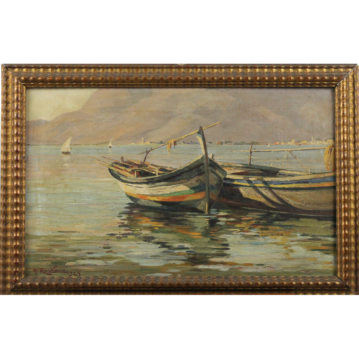 Giacomo Raitano (1902/1965) "Marina con barche di pescatori""