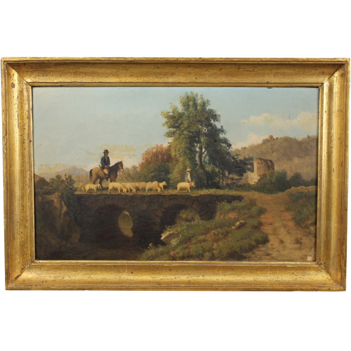 Scuola siciliana del secolo XIX "Paesaggio armenti e pastori"