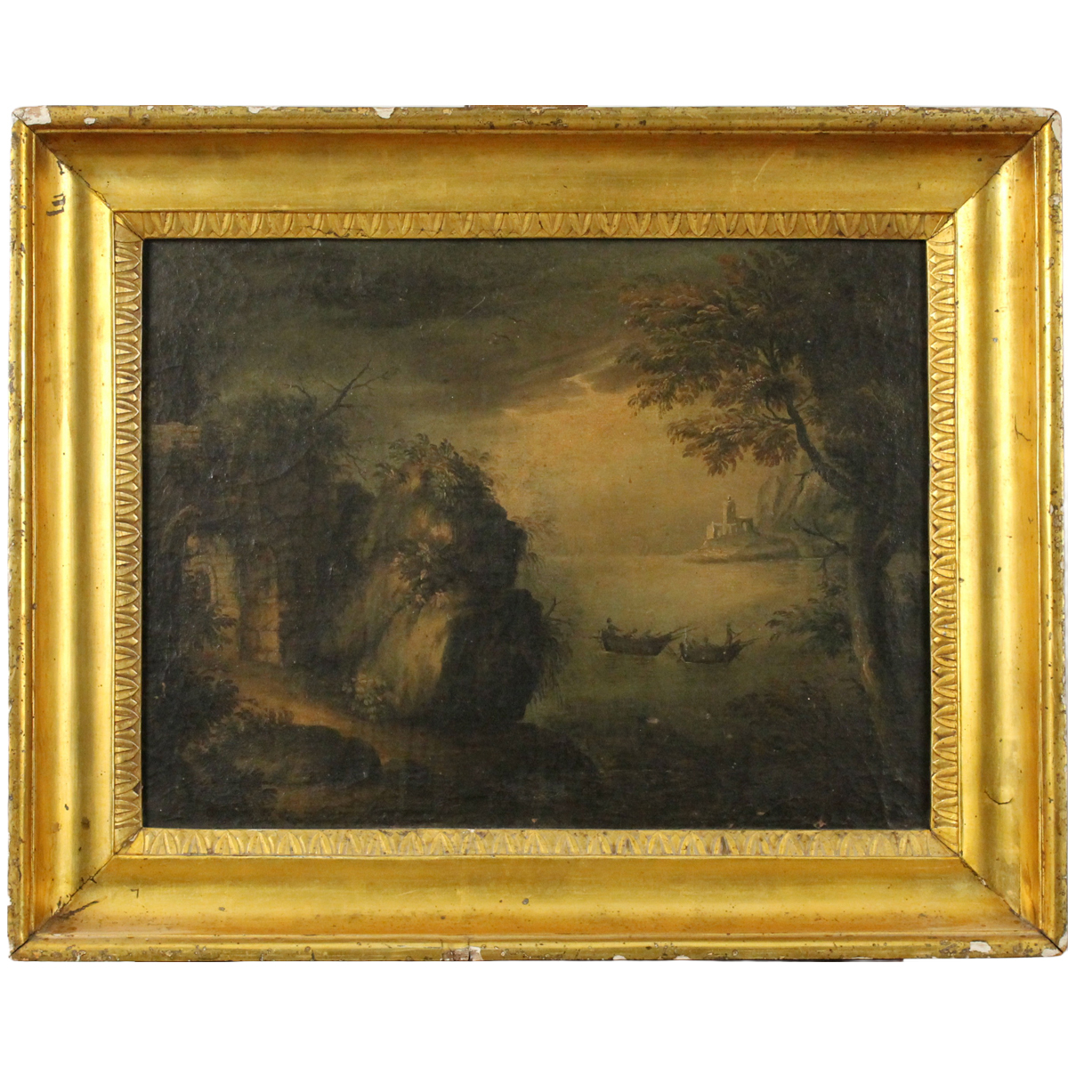 Scuola dell'Italia settentrionale della fine del secolo XVIII "Paesaggio lacustre con barche"