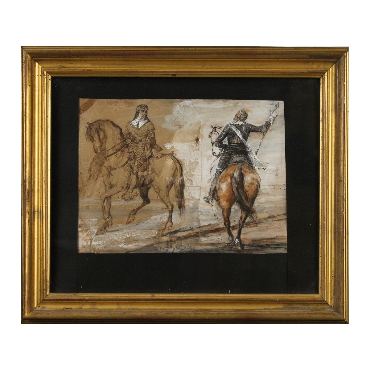 Scuola spagnola della fine del secolo XVII "Studio di cavalieri"
