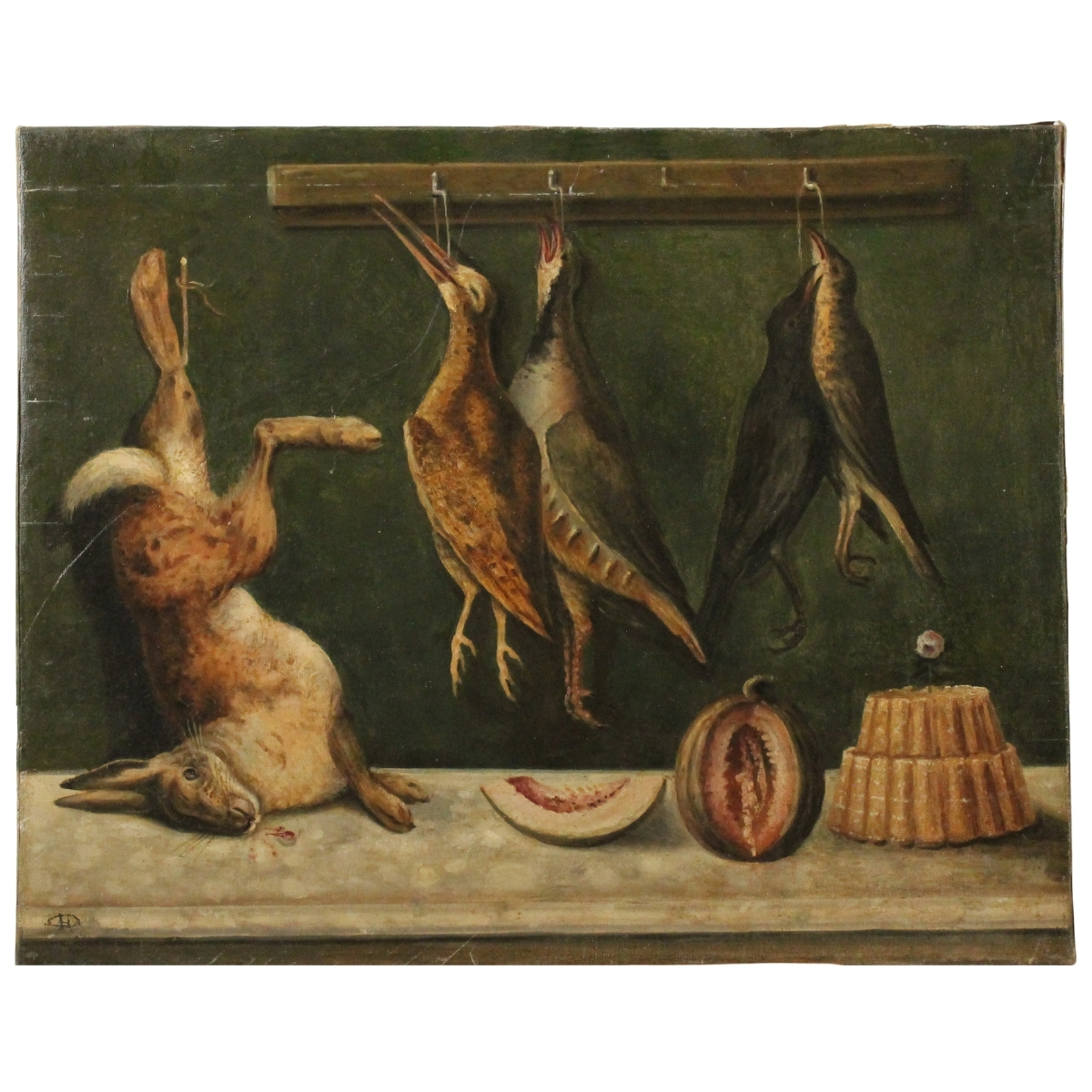 Scuola fiamminga del secolo XIX "Natura morta con cacciagione"