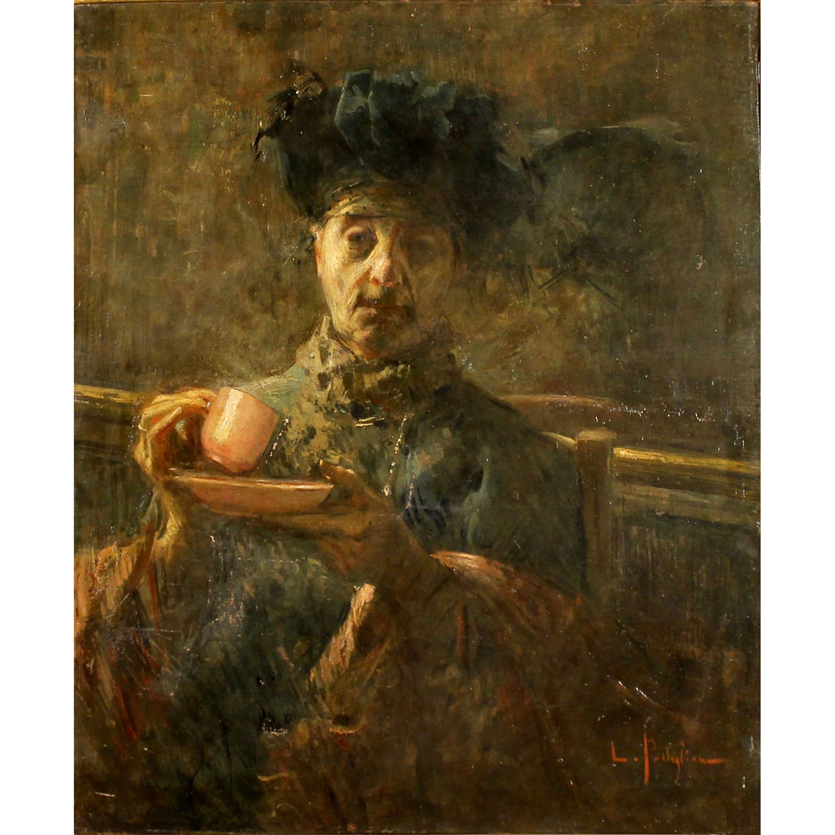 LUCA POSTIGLIONE (1876/1936) "Anziana aristocratica che beve il caffè" - "Aristocratic old woman drinking coffee"