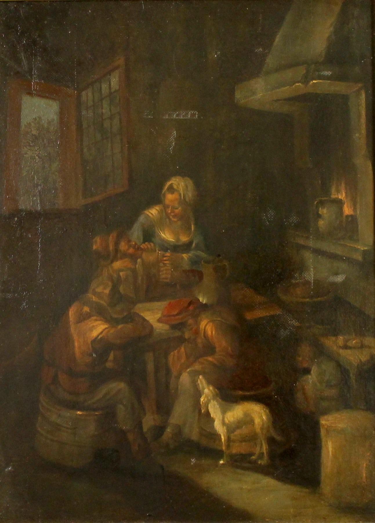 Scuola fiamminga del secolo XIX "Scena di interno con figure" - 19th century Flemish school "Interior scene with figures"