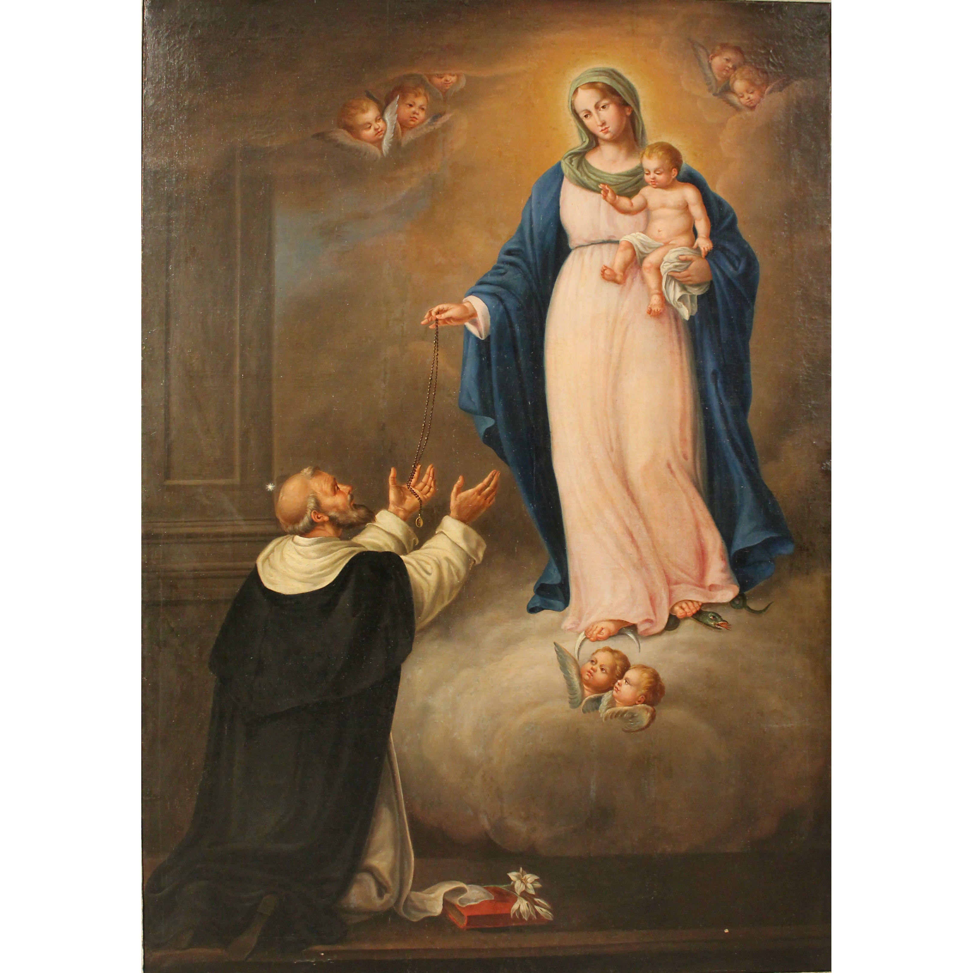 Scuola siciliana del secolo XVIII "La Madonna con il bambino e San Domenico" - Sicilian school of the eighteenth century "The Madonna with the child and San Domenico"