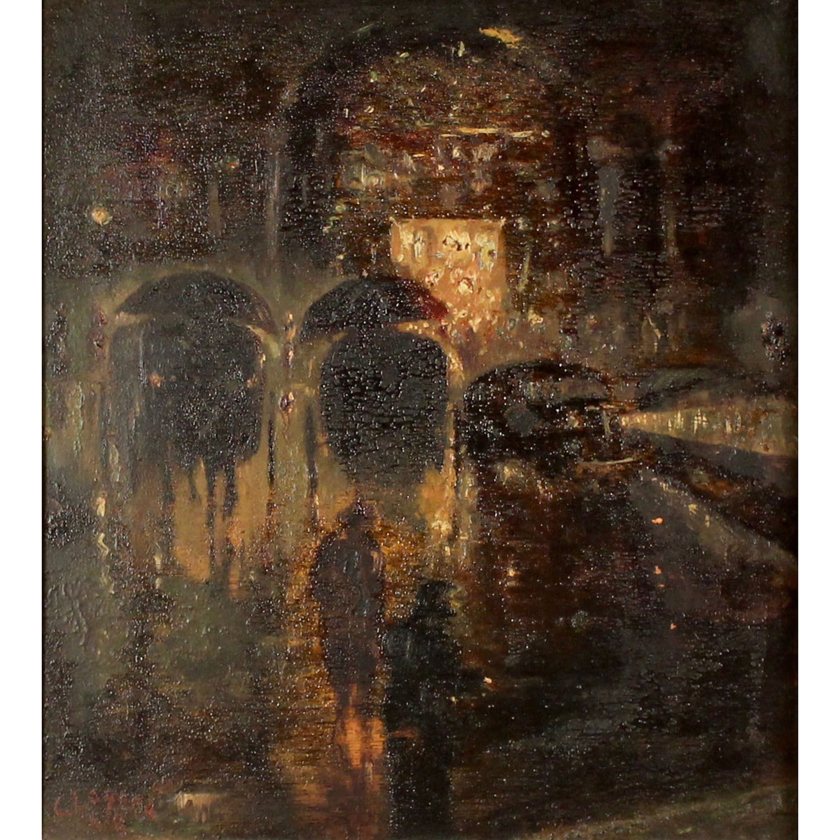 COSTANTINO LAGANA' (1921/XXI) "Strada di città con figure e carrozze" - "City street with figures and carriages"