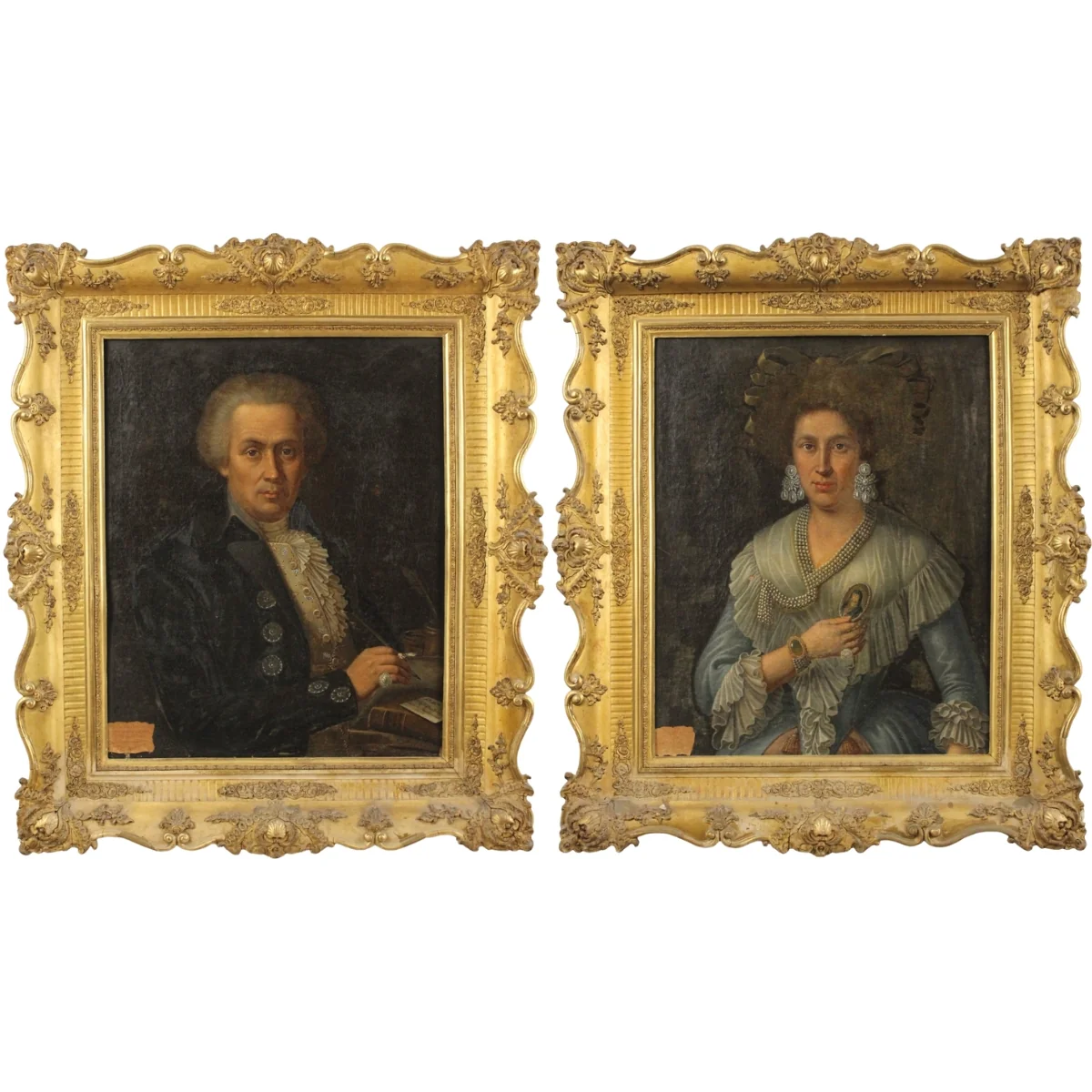 Scuola napoletana della fine del secolo XVII "Figure di nobili"