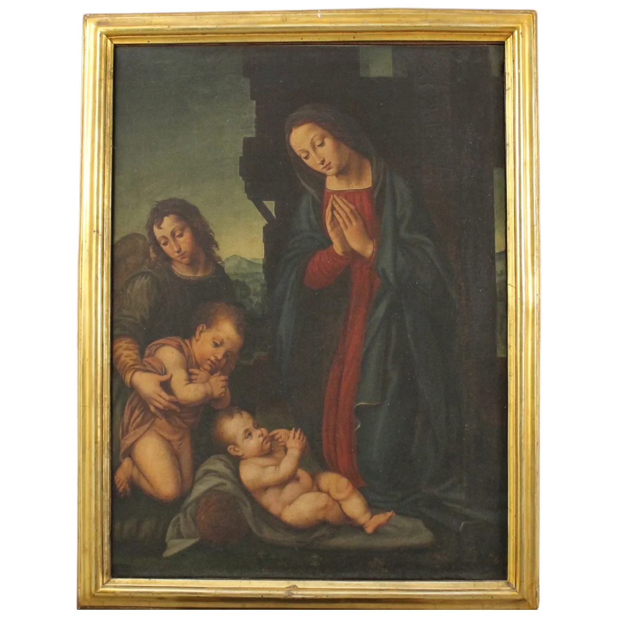 Copia da scuola fiorentina del Rinascimento "Madonna con Bambino, San Giovannino e l'Arcangelo Gabriele"